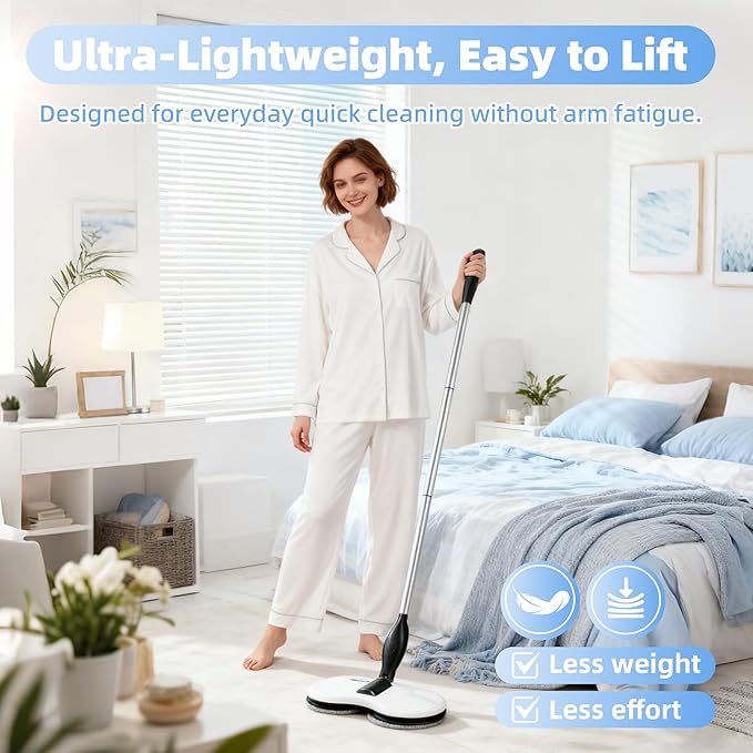 Electric Mop for Floor Cleaning As Seen On TV Cordless Spin Mopper Motorised Electric Mops for Hardwood Tile Laminate Floor Daily Light Cleaning (No Water Tank)