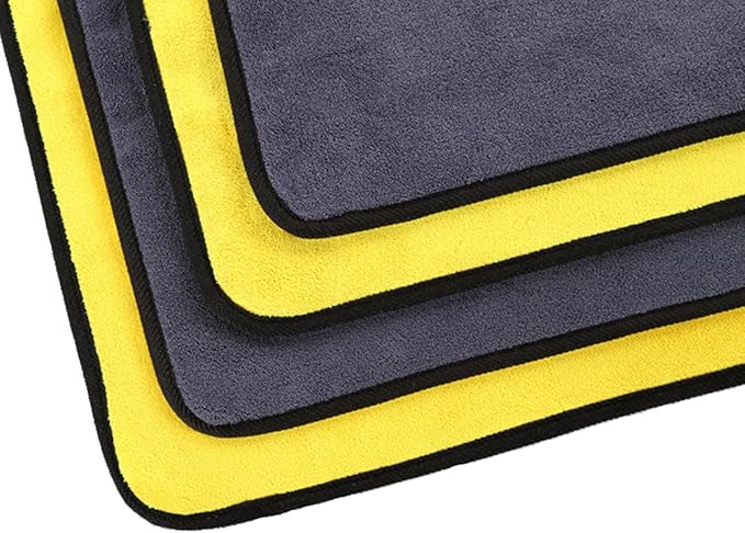 SOFTBATFY Ultrasoft Large Thick and Quick Drying Car Microfiber Cleaning Towel 800GSM Polishing Waxing Auto Detailing Towel Cloth (6pack16 x 16inches) (Grey-Yellow)