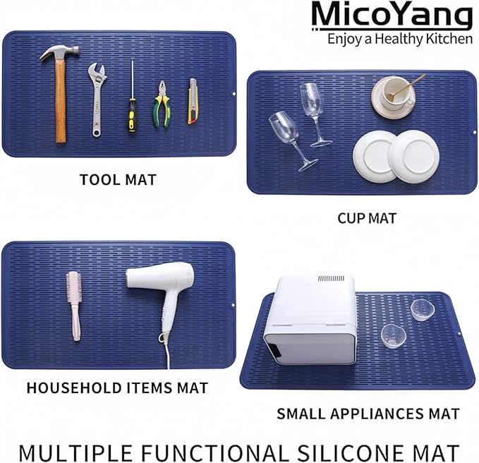 MicoYang Silicone Dish Drying Mat for Multiple UsageEasy cleanEco-friendlyHeat-resistant Silicone Mat for Kitchen Counter or SinkRefrigerator or Drawer Liner Navy Blue 4XL 32 inches x 18 inches