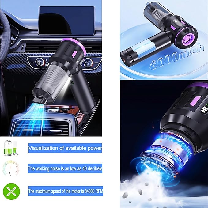 Airpollo® Car Vacuum Portable Cordless Handheld Cleaner Aspiradora para Carro 4 in 1 with LED Screen V2 Portable 29000 Pa Suction Air Blower Rechargeable High Power for Home Long Lasting Battery