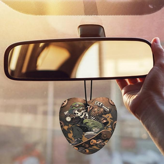 5PCS Car Air Freshener Hanging Personalized Double Sided Steampunk Skull Car Fresheners Long Lasting New Cars Scents Cute Automotive Freshies for Closets Drawers (tea)