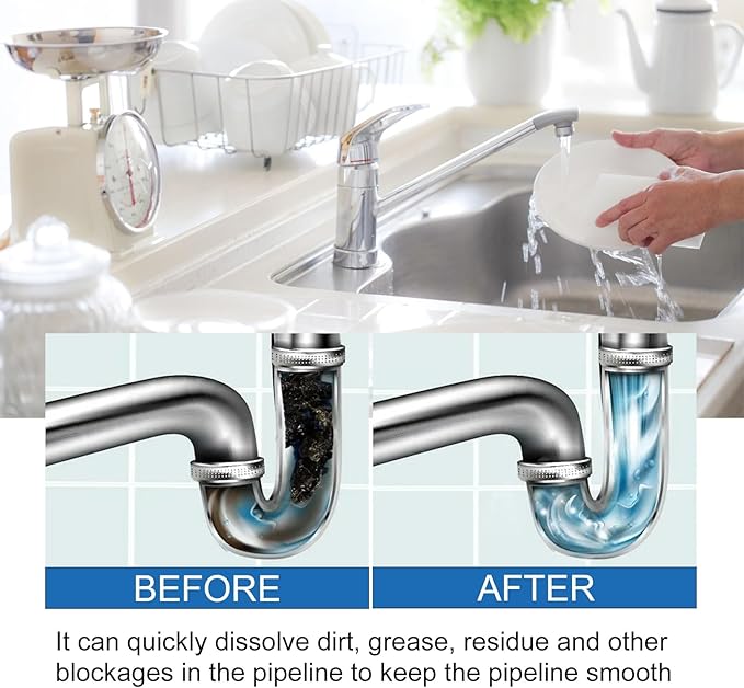 Drain Cleaner &amp Deodorizer - Professional Grade Pipe Unclogging Solution for Kitchen Sinks Bathroom Drains(3PCS)
