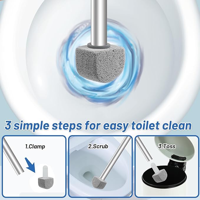 Pumice Stone Toilet Bowl Cleaner Toilet Deep CleaningBathroom Cleaner Brush with Long Handle for Remove Hard Water Stains with Toilet Handle+ Pumice Stones