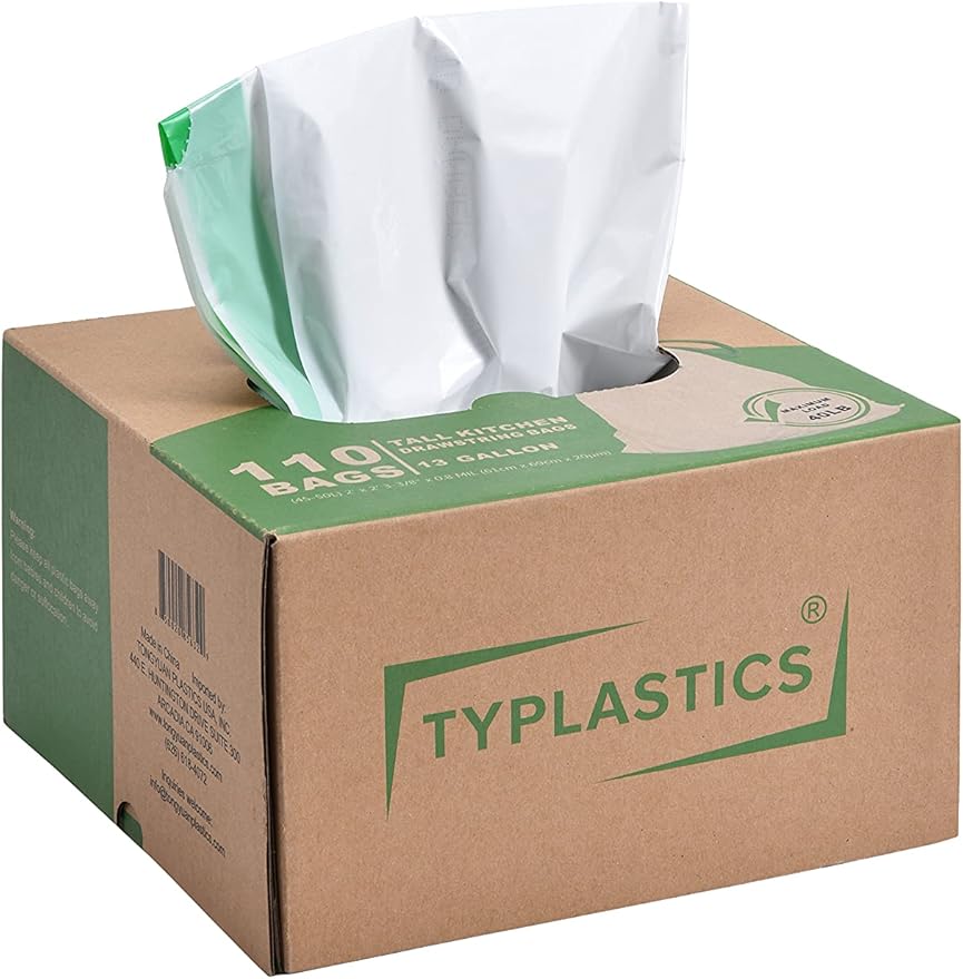 TYPLASTICS Tall Kitchen Drawstring Trash Bags 13 Gallon 110 Count