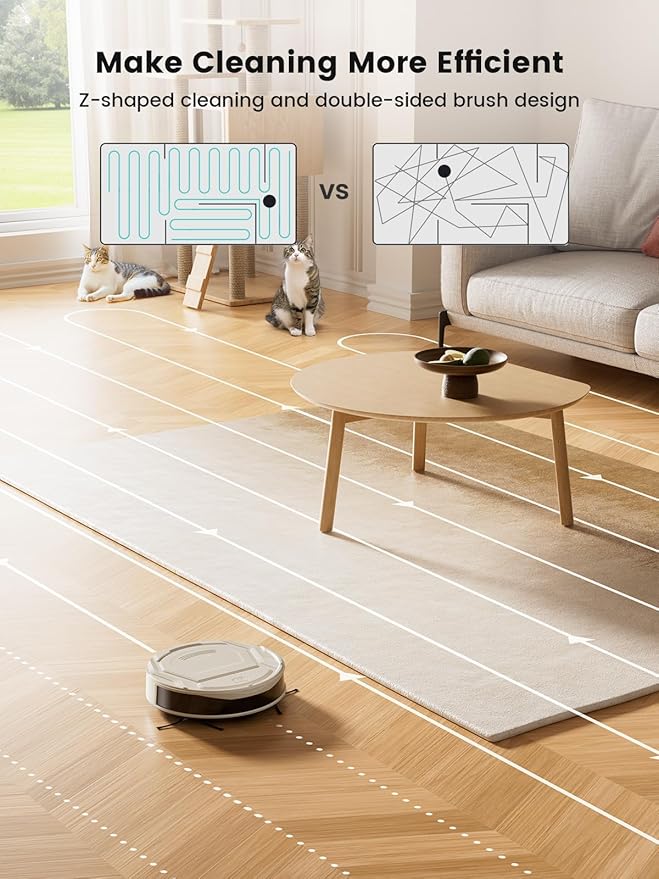Lefant Robot Vacuum Cleaner M210 ProSlimQuiet2200Pa Suction120 Min Self-Charging Robotic Vacuums Freemove 3.0WiFi/APP/Alexa6 Cleaning Modes Ideal for Hard Floors Pet Hair Low CarpetChampagne