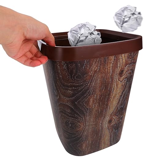 Indoor Wastebasket Imitation Wood Grain Finish Trash Can for Home Office Bathroom and Kitchen Efficient Square Garbage Bin for Compact Spaces