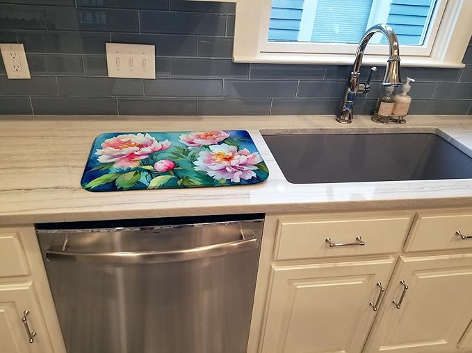Caroline's Treasures DAC1593DDM Peonies in Watercolor Dish Drying Mat Absorbent Dish Drying Mat Pad for Kitchen Counter Dish Drainer Mat for Countertop 14 x 21 Multicolor