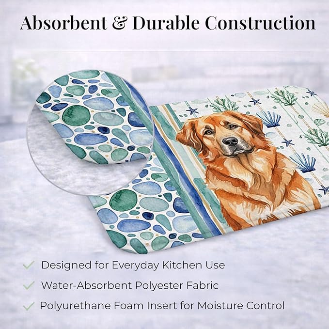 Caroline's Treasures Red Leonberger Coastal Sea Glass Dish Drying Mat Absorbent Dish Drying Mat Pad for Kitchen Counter Dish Drainer Mat for Countertop 14 x 21 Multicolor