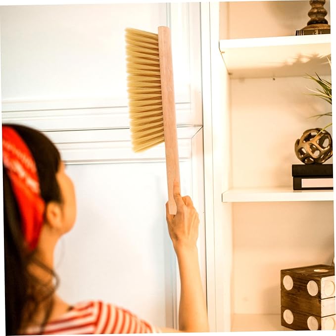 1set Wooden Hand Broom with Dustpan Compact Whisk Broom for Cleaning Bed Sofas and Cars Portable Dust Brush with Soft Bristles for Dust Removal Lightweight and Easy to Store