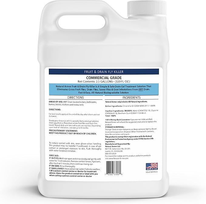 Fruit Fly &amp Drain Fly Killer - Simple Commercial Drain Gel Treatment - Eliminates Gross Fruit Flies Drain Flies Sewer Flies &amp Gnat Infestations from Any Drain Fast &amp Easy - 2.5 Gallon (3