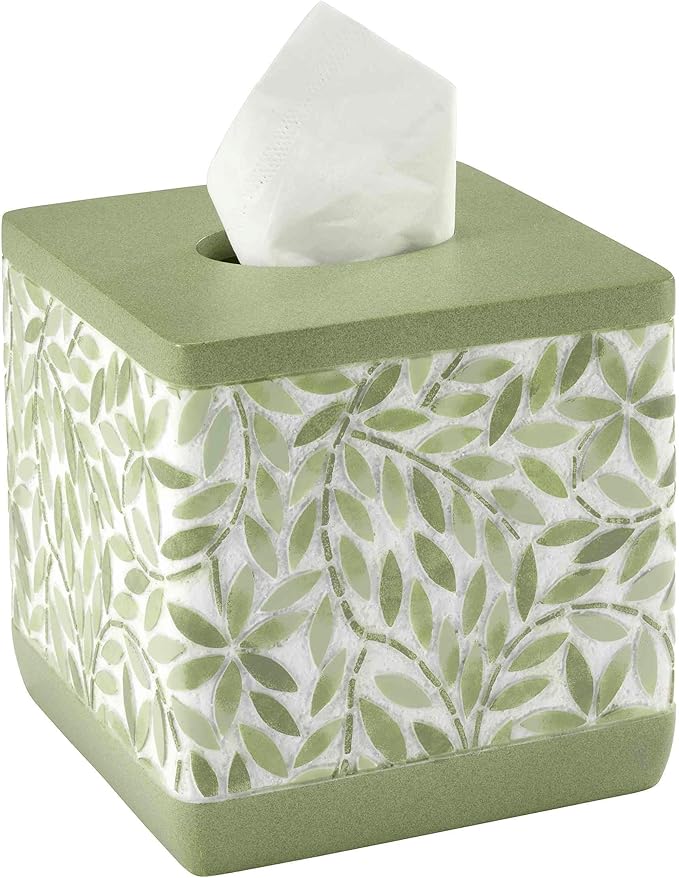 Avanti Linens - Tissue Box Cover Resin Countertop Accessories Guest Bathroom Essentials (Stratford Collection Green)