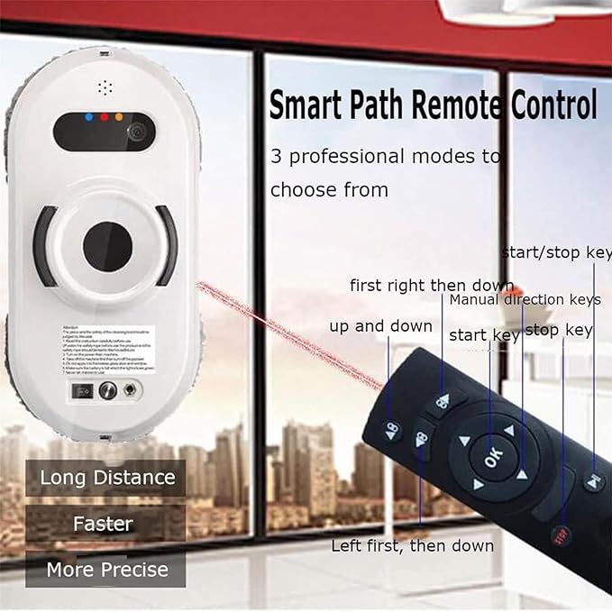 Window Cleaner Robot Two-Way Water Spray Smart Window Cleaner with 6000pa Strong Suction Glass Cleaning Automatic System &amp 3 Cleaning Modes for Windows/Tiles/Glass Door