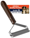 Extra Large 2-Sided Dog Brush For Shedding Undercoat Rake for Dogs &amp Cats Remove Mats Dematting CombGentle Grooming Brush for German Shepherds Medium to Long-Haired Pets(Premium Walnut Handle)