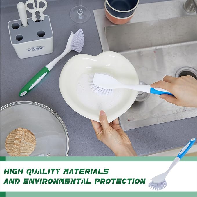 Hsei 20 Pcs Blue and Green Kitchen Scrub Dish Brush Bulk with 11 Inch Anti Slip Handle Cleaning Dish Scrubber with Stiff Bristles Washing Scrub Brushes for Housekeeping for Pots and Pans Kitchen Sink