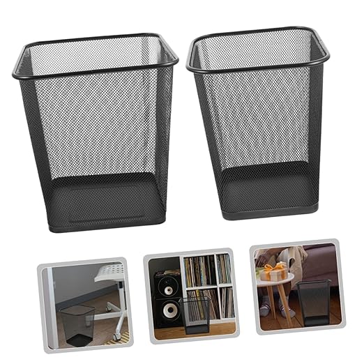 2pcs Sturdy Metal Wire Wastebasket Hollow Design Office Trash Can for Home and Office Use Black Color Sturdy and Lightweight for Desk and Tabletop