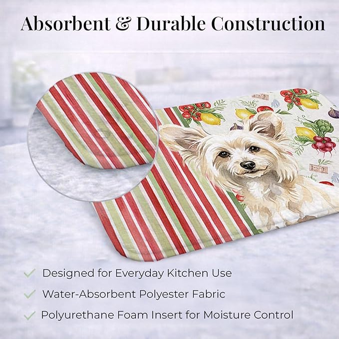 Caroline's Treasures Powderpuff Chinese Crested Vegetables Dish Drying Mat Absorbent Dish Drying Mat Pad for Kitchen Counter Dish Drainer Mat for Countertop 14 x 21 Multicolor