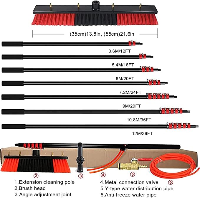 Telescopic Water Fed Brush Extendable Long Reach Window Cleaner Equipment Suitable for Window Glass Solar Panel35cmbrush-30FT/9M