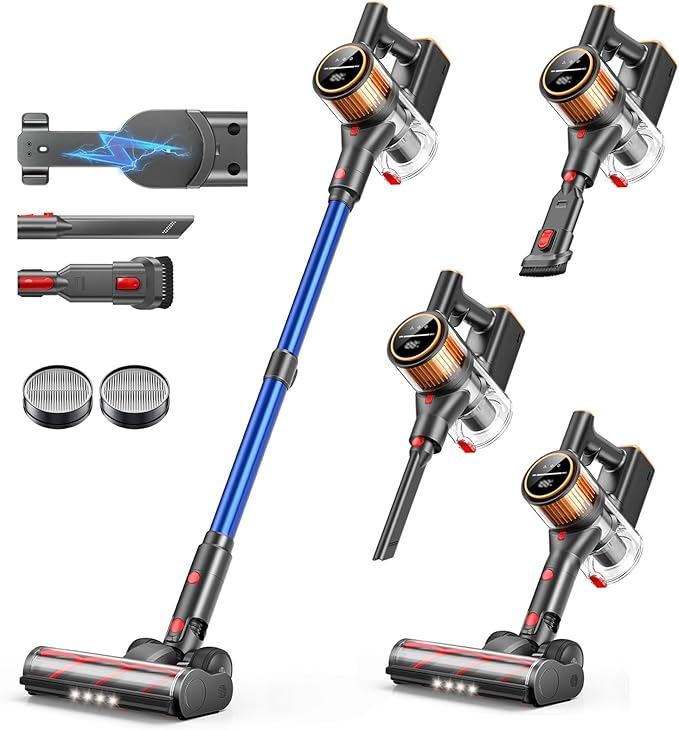 Cordless Vacuum Cleaner 45Kpa 550W 60Mins Vacuum Cleaners for Home Stick Vacuum Cordless Rechargeable Wall Mount Charging Self-Standing Household Vacuum for Pet Hair/Carpet/Hardwood Floor(X9)