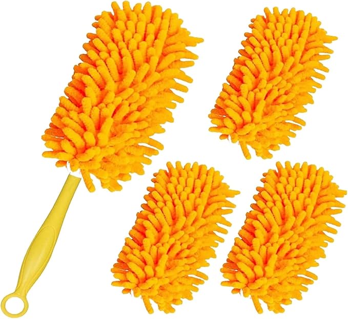 Microfiber Chenille Home Plastic Handle Dust Brush Ceiling Clean Multifunction Cleanninfg Tools Protable Car Removal Duster(Saffron)
