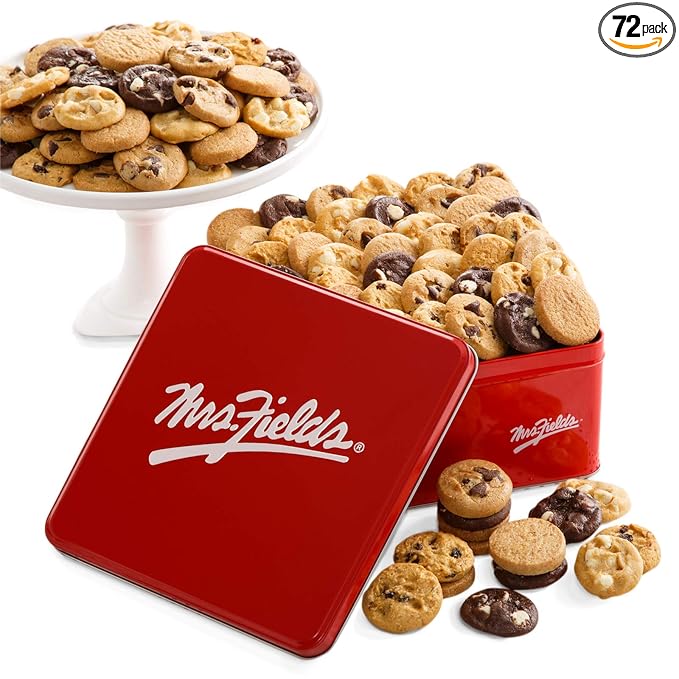 Mrs. Fields 72 Nibblers Bite-Sized Cookies Signature Tin - Assorted with 5 Classic Cookie Flavors