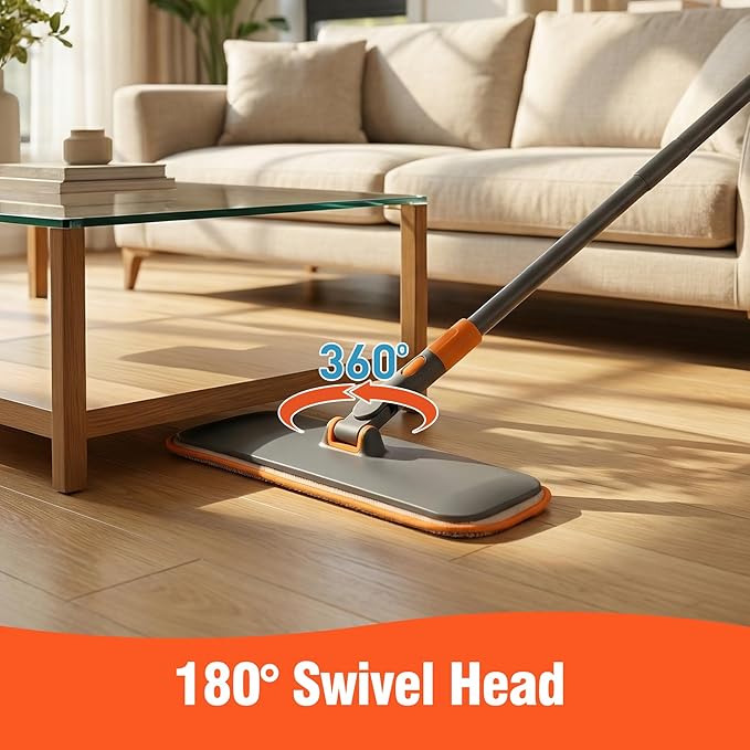 2-in-1 Wet Dry Flat Microfiber Mop for Hardwood Floors-Reusable Washable Pads Telescoping Long Handle Floor Cleaner for Tile Laminate Pet Hair Removal Car Detailing &amp Window Cleaning