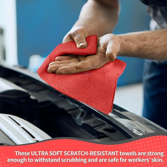 HOMERHYME Microfiber Cleaning Cloth 200 Pack Red Cleaning Rags Microfiber Towel Bulk Absorbent Lint-Free Wash Cloths All-Purpose Towels for Cars Shop Automotive Garage Home &amp Kitchen