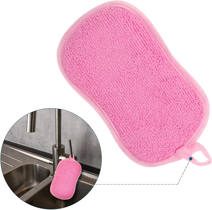 uxcell 10 Pcs Non Scratch Microfiber Kitchen Dish Sponge Scrubbers Pink 16 x 9 cm / 6.3 x 3.5 inch(L x W)