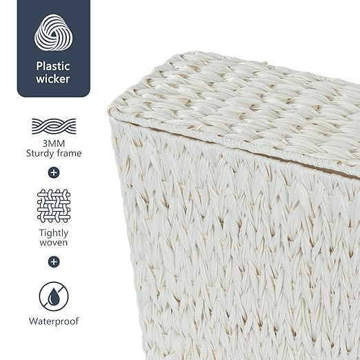 Wicker Trash Can with Lid and LinerBoho Decotative Small Bathroom Trash CansWaterproof Slim Waste Basket for BedroomHome Office3 Gallon Cream White