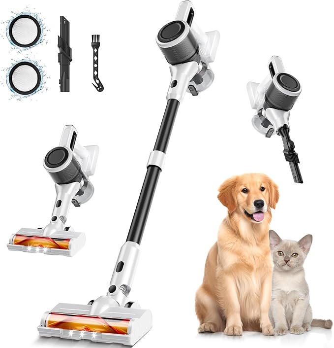 Cordless Vacuum Cleaner for Home 8-in-1 Lightweight Stick Vacuum with 45Mins Runtime Powerful Suction Anti-Tangle Rechargeable Cordless Vacuum for Hardwood Floor Carpet Pet Hair W-N5