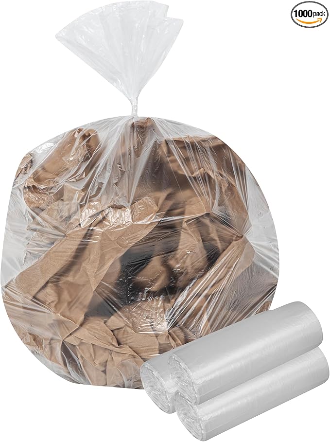 Restaurantware-RW Clean 13 Gallon Trash Bags 1000 Light-Duty Garbage Can Liners- Fits 12-16 Gallon Trash Cans Stretchable Clear Plastic Bin liners with Star Seal Bottom