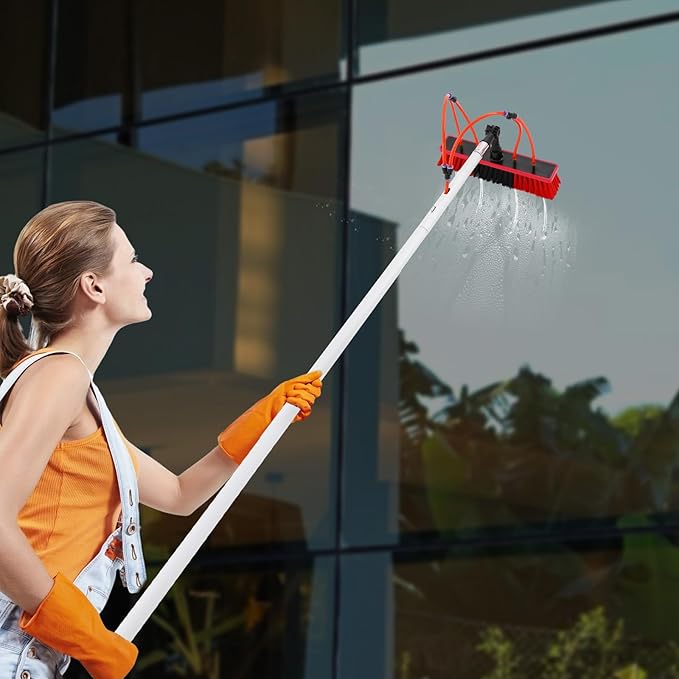 Cleaning Brush Kit for Solar PanelLength AdjustableWindow Cleaning Equipment Window Cleaning Tool Kit for Window Glass Outdoor and Indoor Glass Surfaces. (10 PolesBrush: 13.78 * 3.15in)