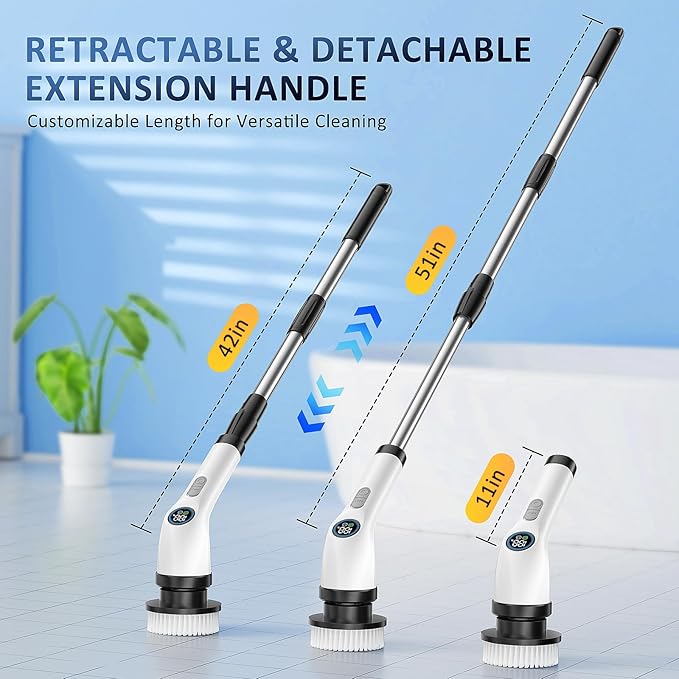 Electric Spin Scrubber Upgraded Battery with Extra-Long Runtime IPX7 Waterproof Power Cleaner with 7 Brush Heads 2 Speeds Adjustable Long Handle for Bathroom Floor Shower Tile &amp Kitchen Clean
