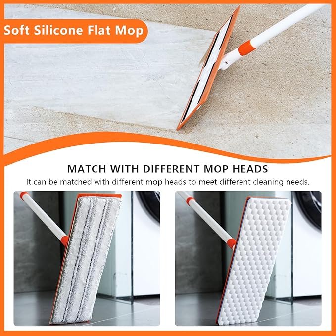 Magic Sponge Eraser Mop 56 Handle with Flexible 15 Flat Head2 Microfiber Pad and 3 Magic Sponge Eraser Pads (Mop Set15 Mop-Head)