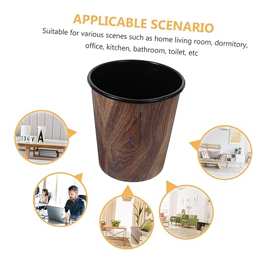 Imitation Wood Grain Capacity Trash Can for Home Office Bathroom Stylish Wastebasket Stable Structure for Keeping Spaces Neat and Tidy