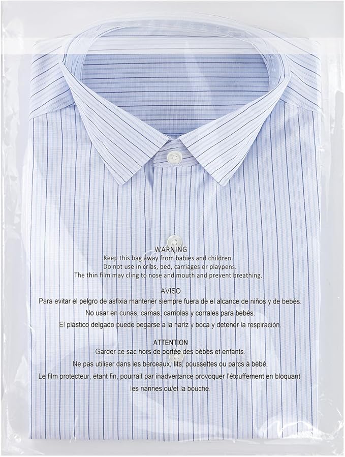 iMailer - 500 Count - 12 x 15 Self Seal 1.6 Mil Clear Plastic Poly Bags with Suffocation Warning for Clothing T-Shirts Pants-Resealable AdhesiveNot Strong