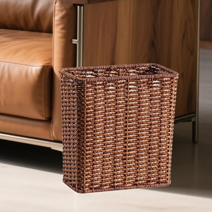 Yajuyi Trash Can Storage Basket Wastebasket Garbage Bin for Office Home Living Room Toilet Dark Brown