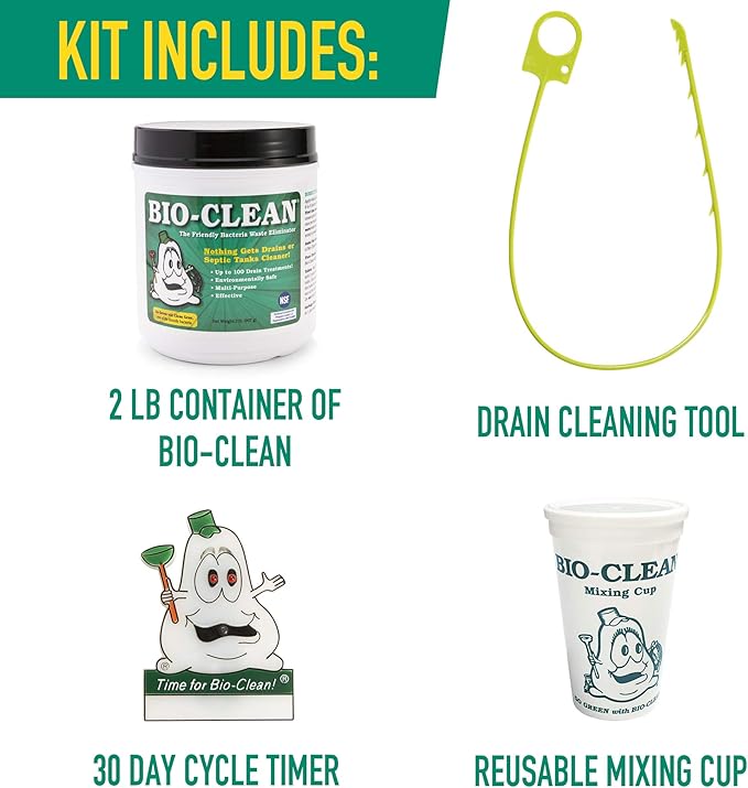 Bio-Clean Ultimate Drain Cleaning Kit Cleans Drains- Septic Tanks - Grease Traps All Natural and 100% Guaranteed No Caustic Chemicals! Removes fats Oil and Grease Completely Cleans Your System.