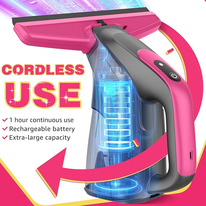 Streak-Free Powerful and Cordless Window Vacuum Squeegee Strong Suction and Lightweight Window Cleaner Gift with Microfiber Cloth Deep Cleans Window Shower Glass Mirror and Car Windshield