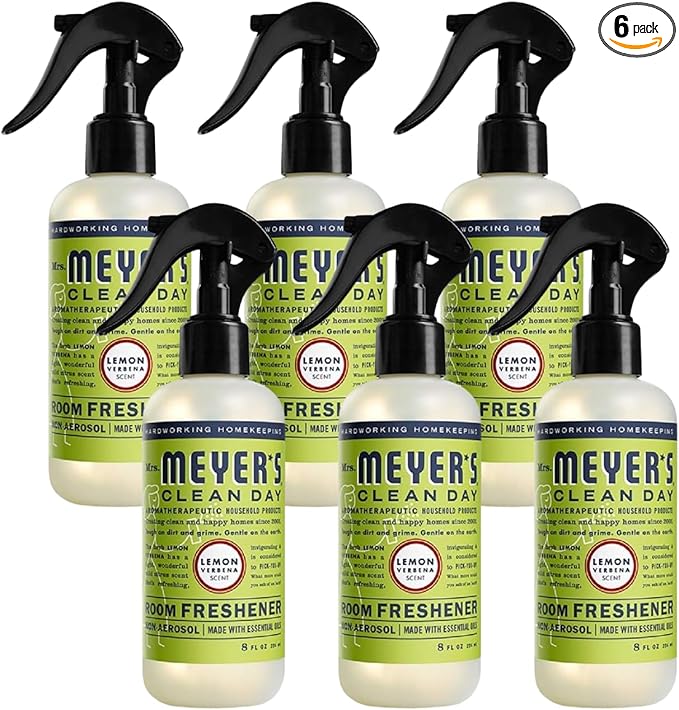 MRS. MEYER'S CLEAN DAY Room Freshener Spray Lemon Verbena Scent Instant &amp Refreshing Fragrance Made with Essential Oils 8 fl oz Spray Bottle (Pack of 6)
