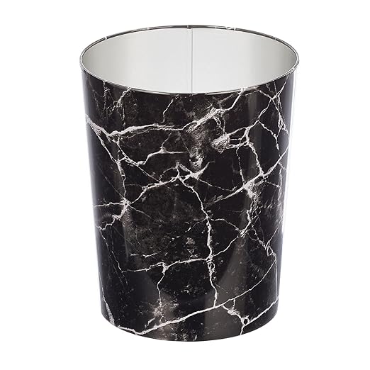 mDesign Round Metal Small 1.7 Gallon Recycle Trash Can Wastebasket Garbage Container Bin for Bathrooms Kitchen Bedroom Home Office - Durable Stainless Steel - Mirri Collection - Black Marble
