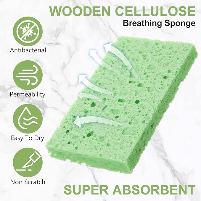 Zhengmy 100 Pieces Sponges Kitchen Compressed Sponges Bulk Natural Dish Sponge Compressed Wood Pulp Cleaning Sponge Without Scratching for Kitchen Bathroom 3.9 x 2.4 x 0.12 Inch (Green)