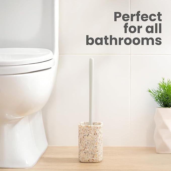 Vigar Zense Toilet Brush and Holder Set Toilet Bowl Brush with Polyresin Stone Holder Bathroom Sets for Bathroom Decor and Accessories Terrazzo