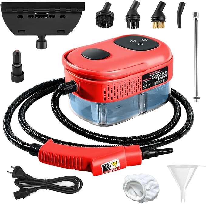 Handheld Steam Cleaner 1000ml Water Tank 15S Heat-up Time Multipurpose Steamer for Home Use Pressurized Steamer for Cleaning Floor Upholstery Grout and Car Red