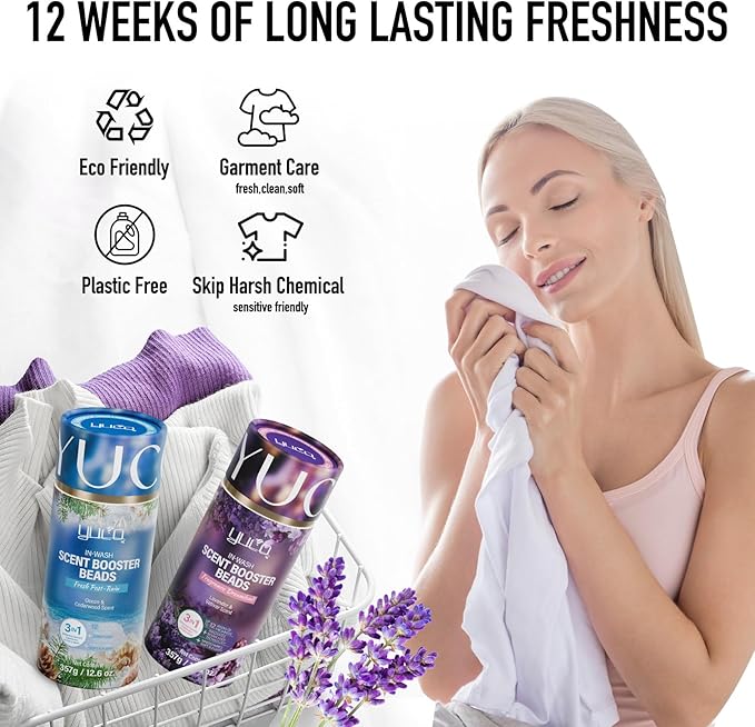 YUCO Scent Beads Laundry NaturalUltra-Concentrated Two-Color Laundry BeadsEffective Fabric DeodorizerSoftenStatic FreeMicrocapsule Technology Scent Lock Fresh Last 12Weeks(Rose Sandalwood12.6OZ)