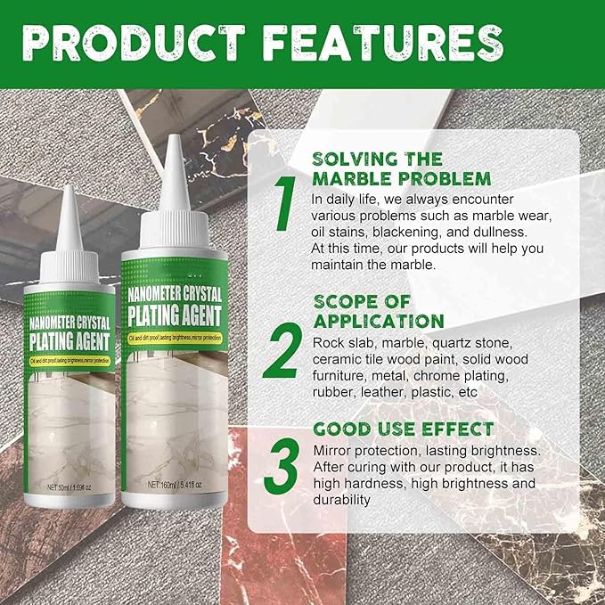 Nano Crystal Coating Agent For Tile &amp Furniture Nano Meter Crystal Plating Agent Quartz Marble Stone Polish Cleaner Long-Lasting Polishing Fast Drying (3Pcs)