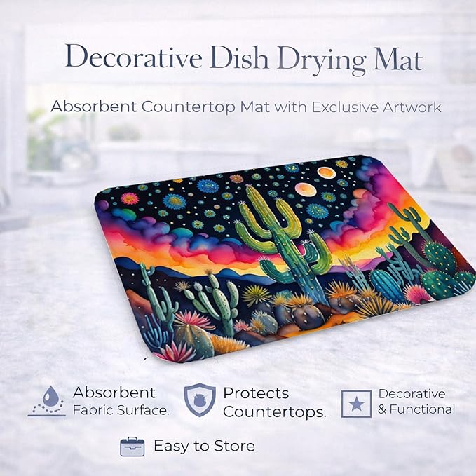 Caroline's Treasures DAC1455DDM Queen of the Night Cactus in Color Dish Drying Mat Absorbent Dish Drying Mat Pad for Kitchen Counter Dish Drainer Mat for Countertop 14 x 21 Multicolor
