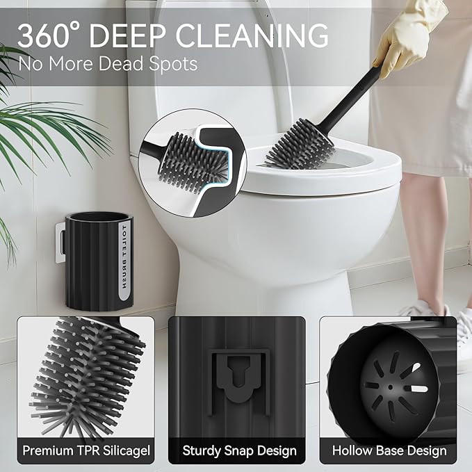 Small Bathroom Trash Can with Toilet Brush 1.6 Gallon Black Stainless Steel Garbage Can with LidSlim Wastebasket with Shower Caddy for Bathroom Bedroom