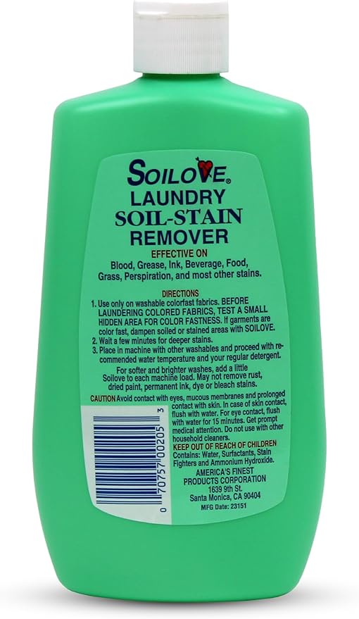 SOILOVE 16oz (3 pack) + Soilove 128oz (1 pack) Liquid Laundry Stain Remover – Powerful Triple-Acting formula Clings Penetrates and Lifts everyday tough stains - Prewash for Clothes