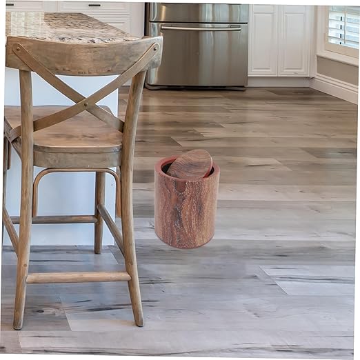 Garneck Elegant Wood Grain Pedal Trash Can Swing Lid Kitchen Garbage Can Bathroom Waste Basket Imitated Wood Pail