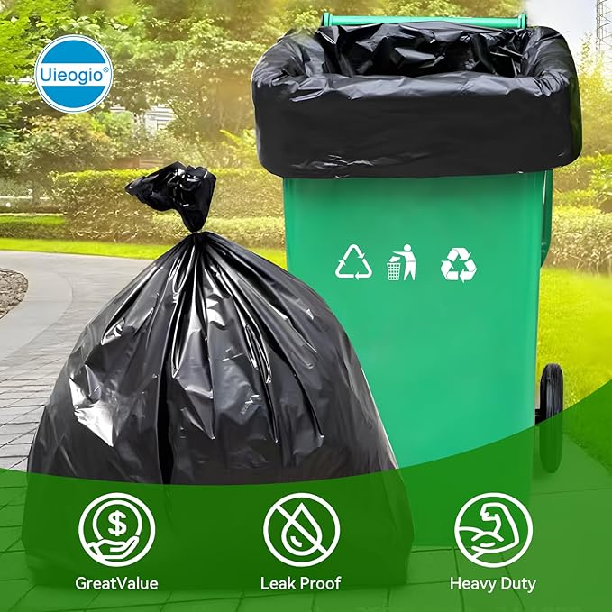 6-11Gallon Heavy Duty Trash Bags with 300 Tie Ties - 300 Count Extra Thick Leak-Proof Contractor Bags for Outdoor Lawn Thickened garbage bags| 50 cm x 55 cm 20x22 InchesHousehold